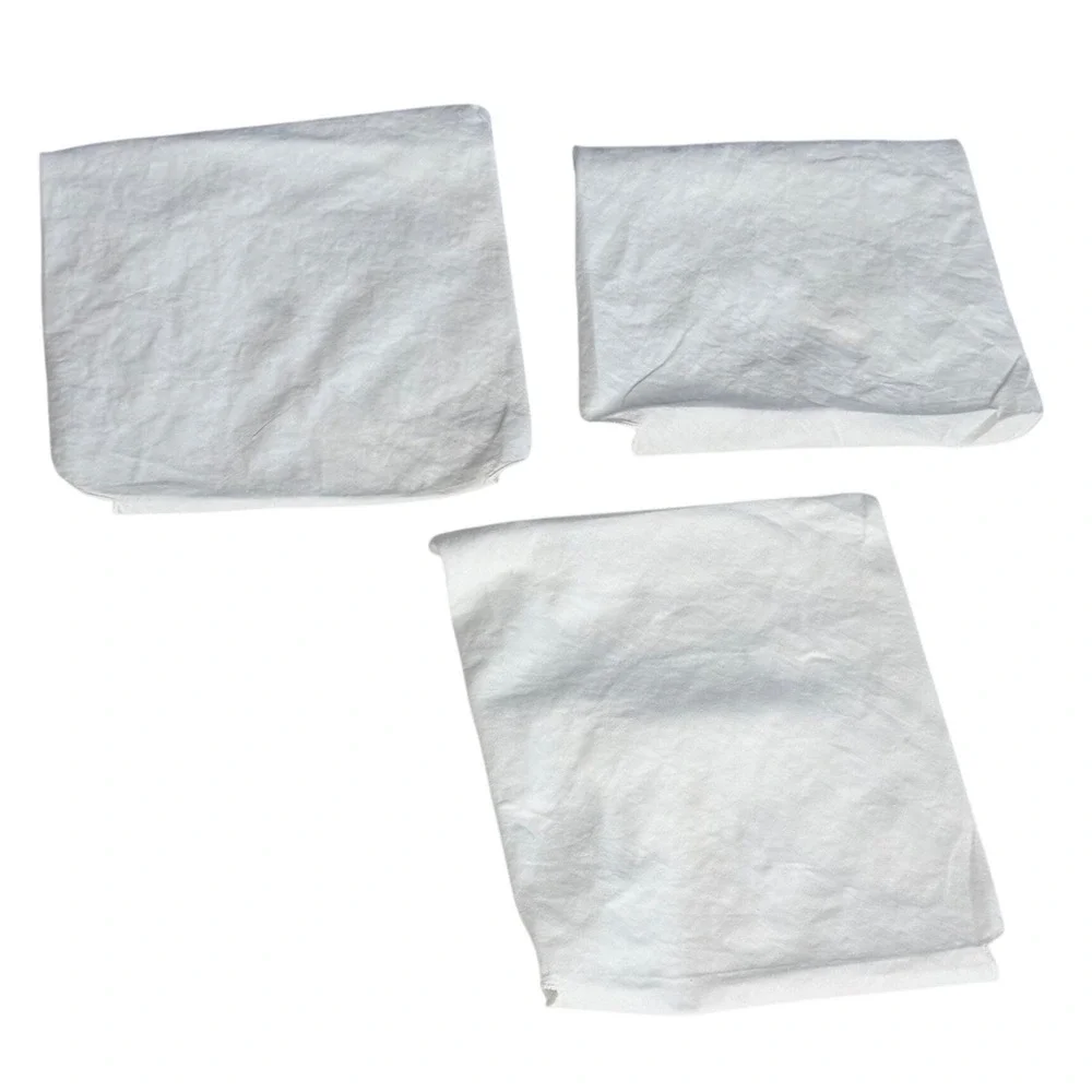 Vintage Christmas Embroidered Scalloped Linen Napkins White Red Bow Bells‎ Set 3
